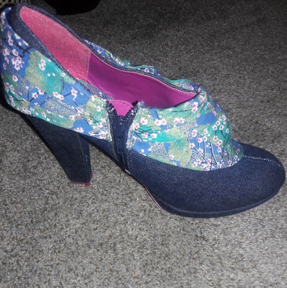 Ruby Shoo Cherry Blossom Denim Bow Heel Bootie 8 - Picture 7 of 8